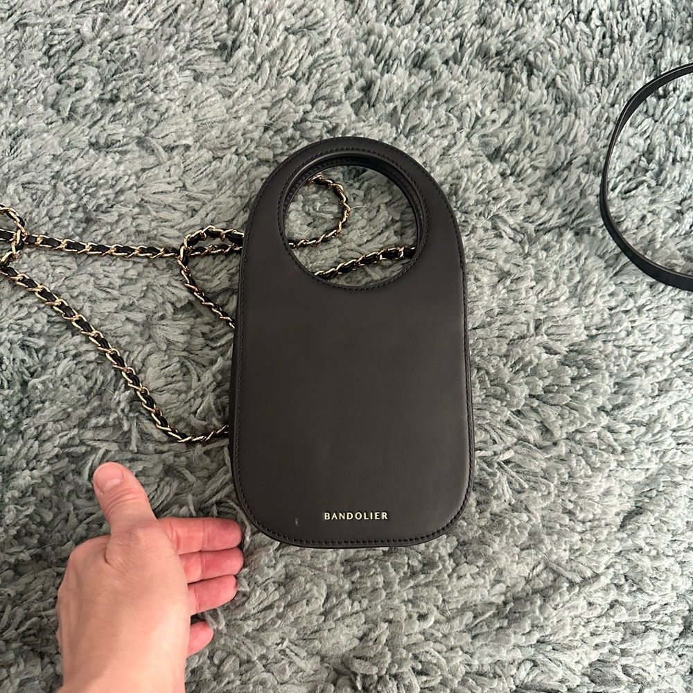 Bandolier Black Crossbody Bag with Chain Strap - Picture 3 of 5